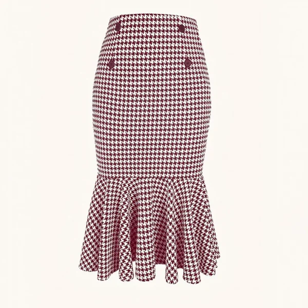 Elegant Houndstooth Printed Knee Length Skirts Women Fashion High Waist Slim Skirts Ladies Elegant Houndstooth Printed Knee Leng - Image 8