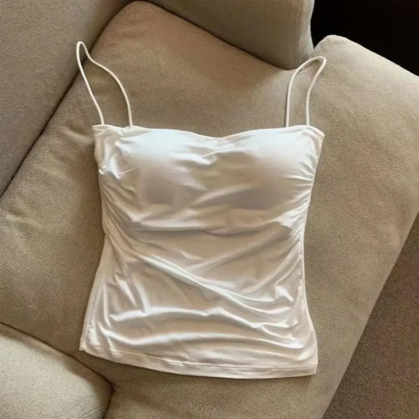 Summer Camisoles Tank Tops Women With Built In Bra Spaghetti Strap Tanks Vest Sleeveless Tees Cropped Top Solid Color Casual Top - Image 8