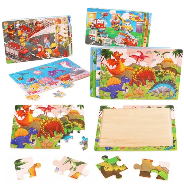 New 30 Pieces Wooden Puzzles Cartoon Animal Traffic Tangram Wood 3d Puzzle Montessori Educational Toys for Children Gifts - Image 2