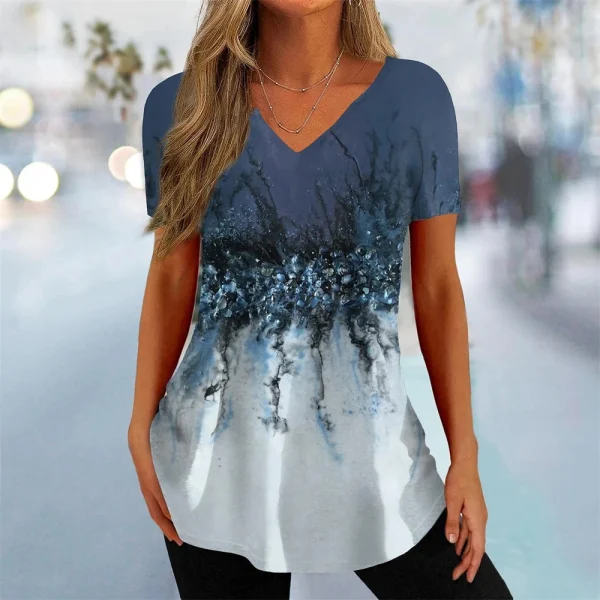Simple Women's Short Sleeve 3D Flower Print Clothes Beautiful V Neck Short Sleeve T-Shirt Trendy Fashion Women's Streetwear - Image 11