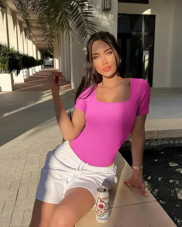 Summer Sexy Short Sleeve Ribbed Square Neck Thong Bodysuits One Piece Square Bodysuits Tummy Control Body Shapers Belly - Image 5