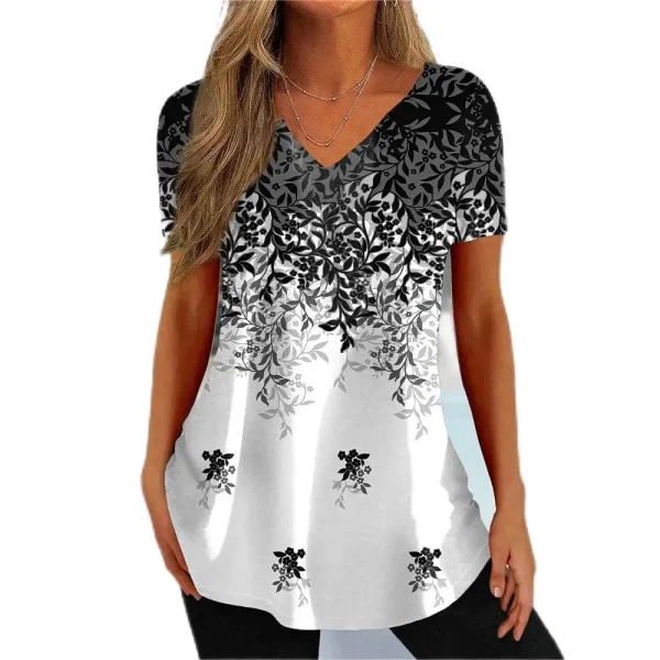Simple Women's Short Sleeve 3D Flower Print Clothes Beautiful V Neck Short Sleeve T-Shirt Trendy Fashion Women's Streetwear - Image 7