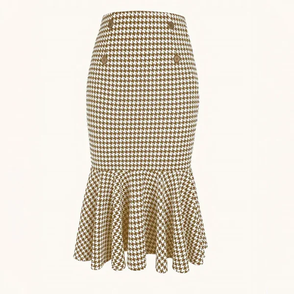 Elegant Houndstooth Printed Knee Length Skirts Women Fashion High Waist Slim Skirts Ladies Elegant Houndstooth Printed Knee Leng - Image 11