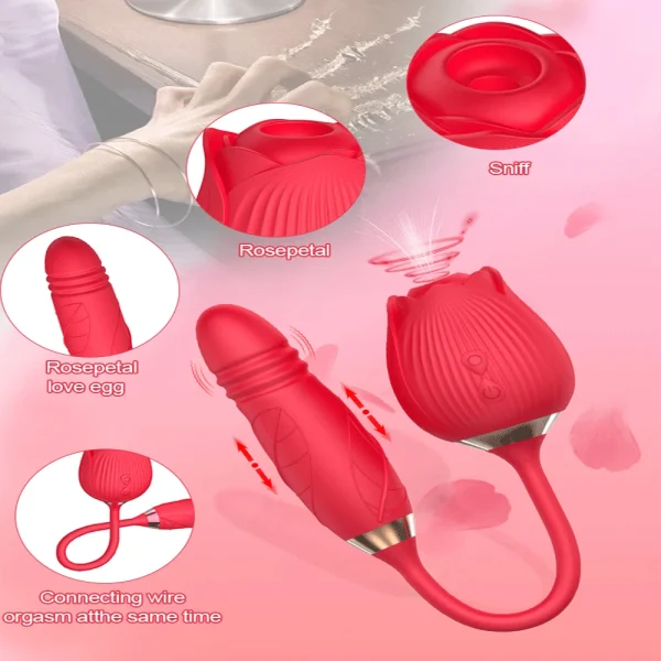 Vibrator for Women Dildo Sex Toys Rose Sucking Thrusting Vibrating Clit Sucker Nipple Clitoris Stimulation Female for Adults 18+ - Image 3