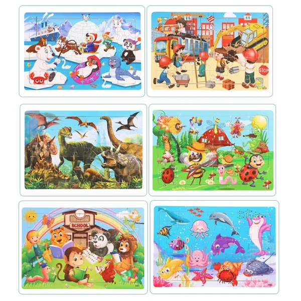 New 30 Pieces Wooden Puzzles Cartoon Animal Traffic Tangram Wood 3d Puzzle Montessori Educational Toys for Children Gifts - Image 3
