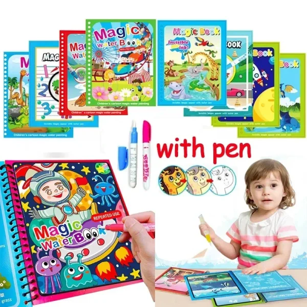 Children Early Education Toys Magical Book with Pen Water Drawing  Toys Gift Reusable Coloring Book Magic Drawing Book - Image 2