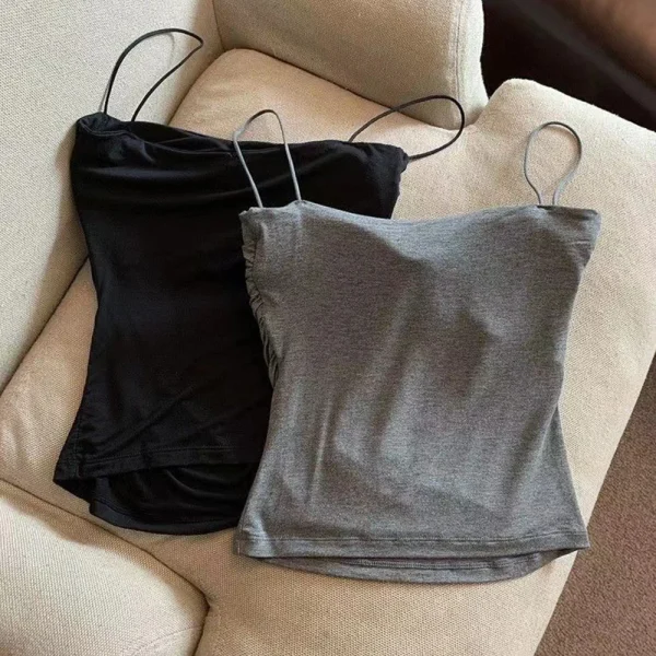 Summer Camisoles Tank Tops Women With Built In Bra Spaghetti Strap Tanks Vest Sleeveless Tees Cropped Top Solid Color Casual Top - Image 5