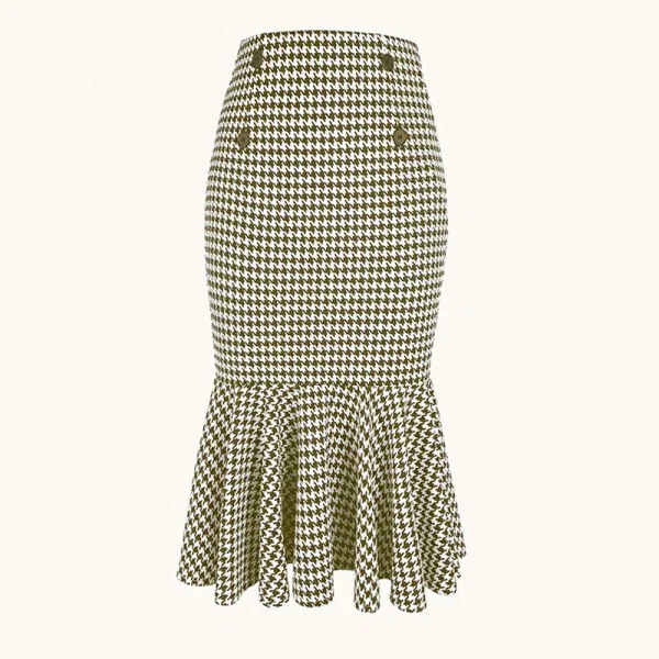 Elegant Houndstooth Printed Knee Length Skirts Women Fashion High Waist Slim Skirts Ladies Elegant Houndstooth Printed Knee Leng - Image 7