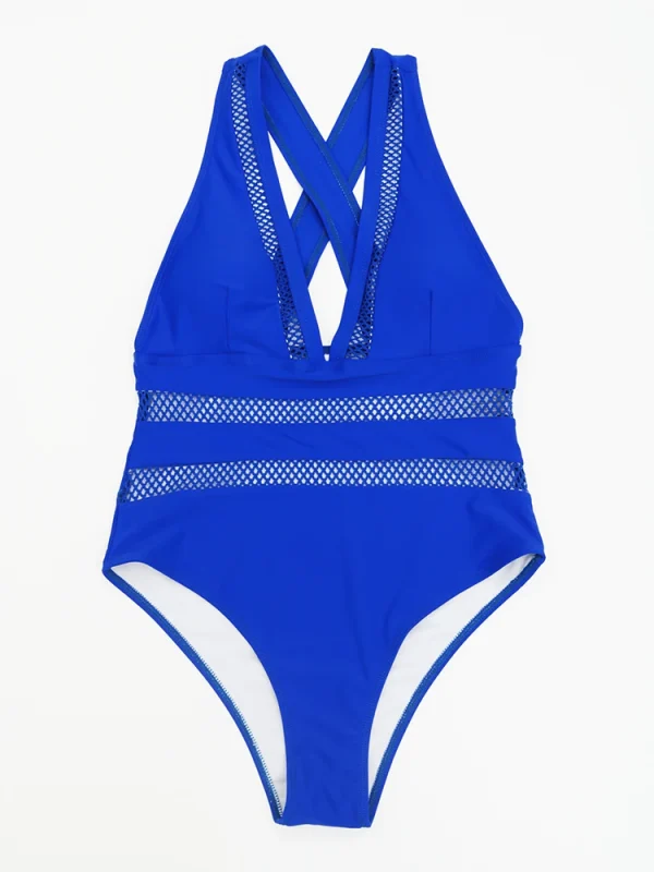 2023 New Sexy Mesh Patchwork Swimwear Women One Piece Swimsuit Female Deep V-neck Bathing Suit Beach Wear Push Up Monokini Swim - Image 5