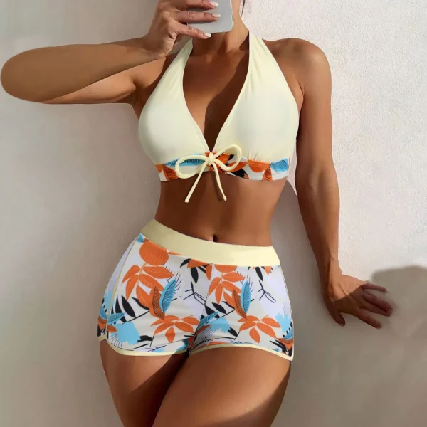 Women's Paneled Printed Swimsuit Ladies Fashion Sexy Split Boxer High Waist Swimsuit Two-Piece Set V-Neck Bathing Suits Female - Image 21