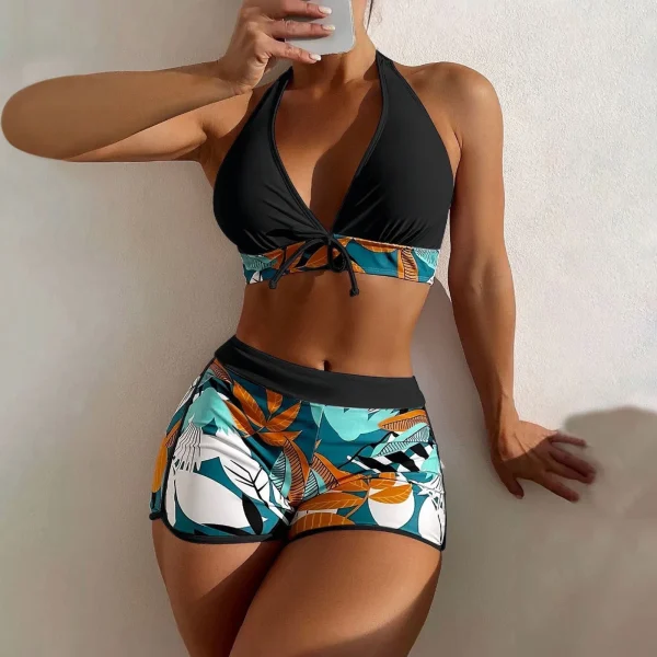 Women's Paneled Printed Swimsuit Ladies Fashion Sexy Split Boxer High Waist Swimsuit Two-Piece Set V-Neck Bathing Suits Female - Image 22