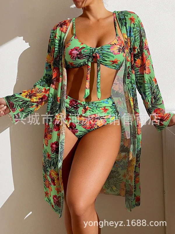 Bohemian Print Sexy Women's Beach Bikinis Three Pieces Bikini Set Cover Up Swimwear High Waisted Bikini Set Women Swimsuit 2025 - Image 10