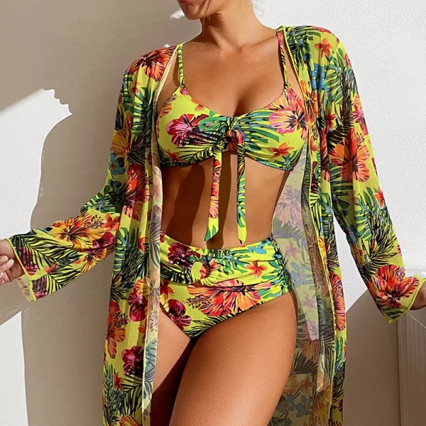 Bohemian Print Sexy Women's Beach Bikinis Three Pieces Bikini Set Cover Up Swimwear High Waisted Bikini Set Women Swimsuit 2025 - Image 7