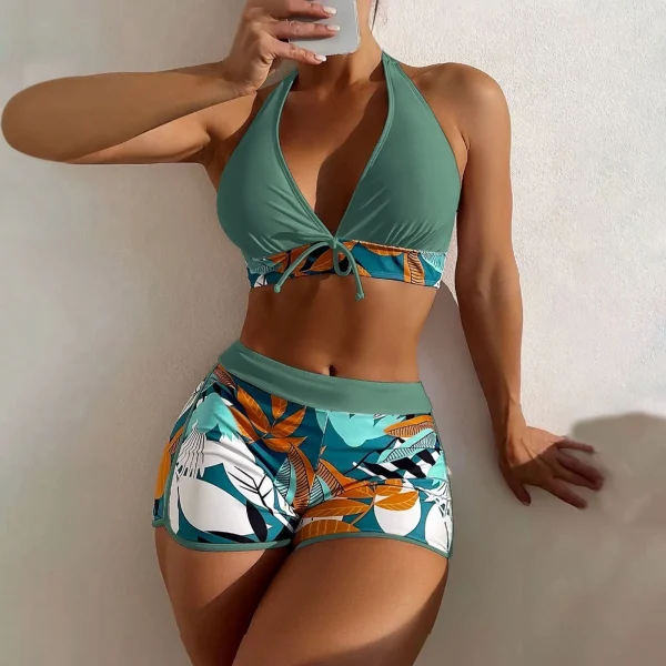 Women's Paneled Printed Swimsuit Ladies Fashion Sexy Split Boxer High Waist Swimsuit Two-Piece Set V-Neck Bathing Suits Female - Image 18