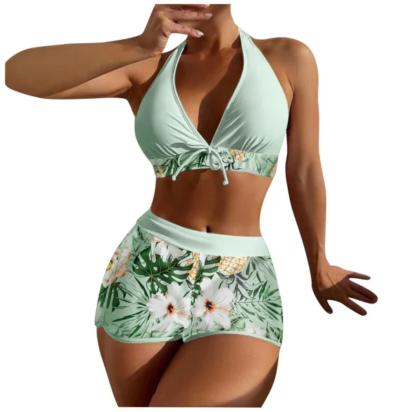 Women's Paneled Printed Swimsuit Ladies Fashion Sexy Split Boxer High Waist Swimsuit Two-Piece Set V-Neck Bathing Suits Female - Image 5