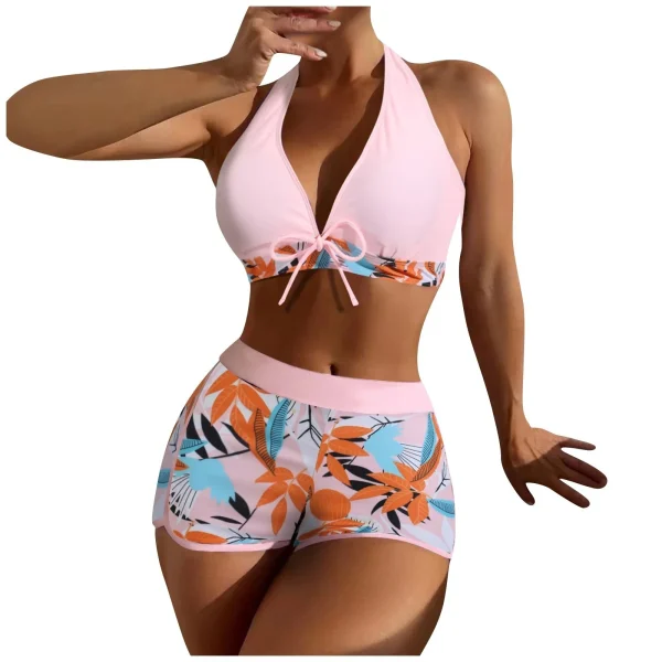 Women's Paneled Printed Swimsuit Ladies Fashion Sexy Split Boxer High Waist Swimsuit Two-Piece Set V-Neck Bathing Suits Female - Image 2