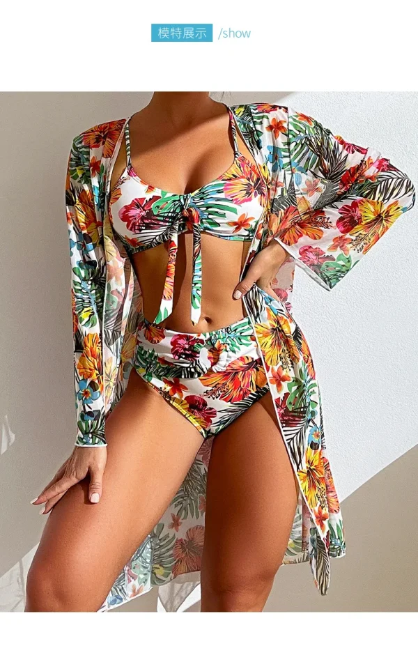 Bohemian Print Sexy Women's Beach Bikinis Three Pieces Bikini Set Cover Up Swimwear High Waisted Bikini Set Women Swimsuit 2025 - Image 19