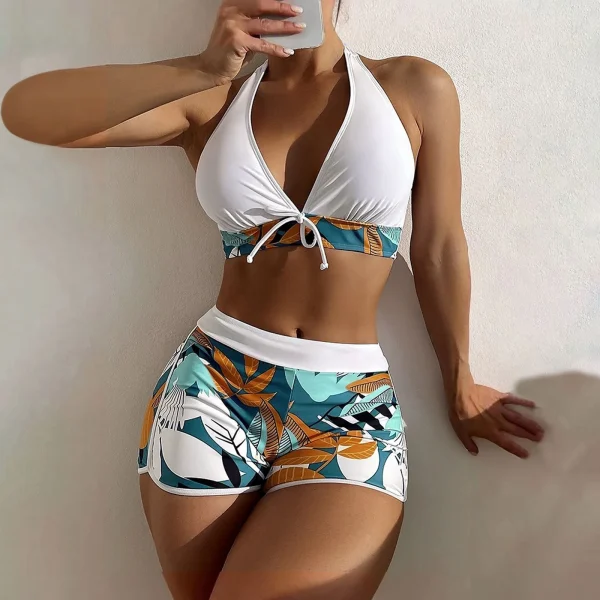 Women's Paneled Printed Swimsuit Ladies Fashion Sexy Split Boxer High Waist Swimsuit Two-Piece Set V-Neck Bathing Suits Female - Image 8