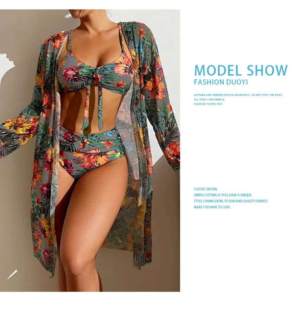 Bohemian Print Sexy Women's Beach Bikinis Three Pieces Bikini Set Cover Up Swimwear High Waisted Bikini Set Women Swimsuit 2025 - Image 27