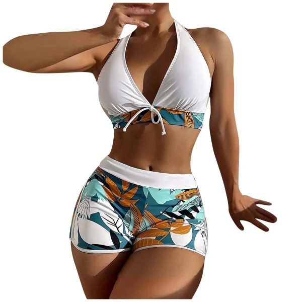 Women's Paneled Printed Swimsuit Ladies Fashion Sexy Split Boxer High Waist Swimsuit Two-Piece Set V-Neck Bathing Suits Female - Image 4
