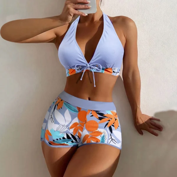 Women's Paneled Printed Swimsuit Ladies Fashion Sexy Split Boxer High Waist Swimsuit Two-Piece Set V-Neck Bathing Suits Female - Image 11