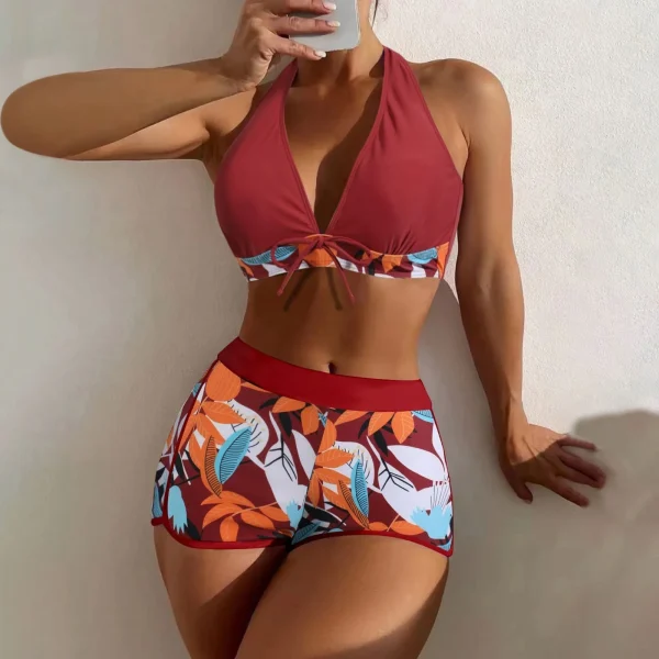 Women's Paneled Printed Swimsuit Ladies Fashion Sexy Split Boxer High Waist Swimsuit Two-Piece Set V-Neck Bathing Suits Female - Image 20