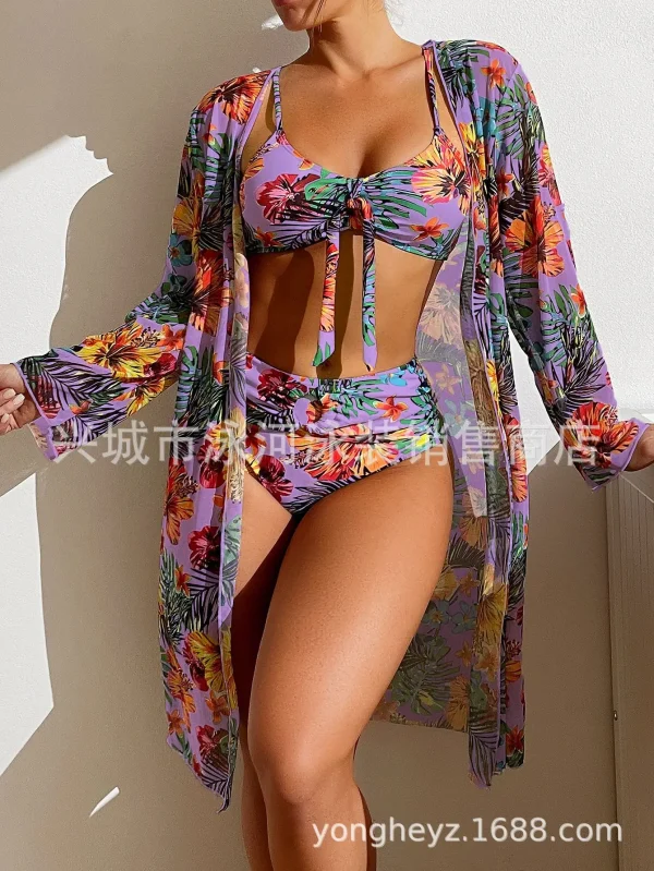 Bohemian Print Sexy Women's Beach Bikinis Three Pieces Bikini Set Cover Up Swimwear High Waisted Bikini Set Women Swimsuit 2025 - Image 14