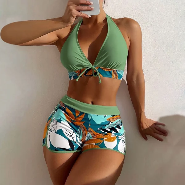 Women's Paneled Printed Swimsuit Ladies Fashion Sexy Split Boxer High Waist Swimsuit Two-Piece Set V-Neck Bathing Suits Female - Image 14