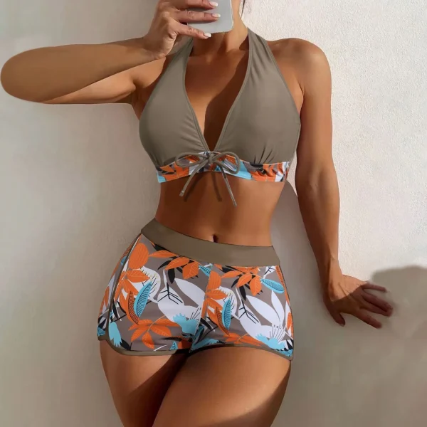 Women's Paneled Printed Swimsuit Ladies Fashion Sexy Split Boxer High Waist Swimsuit Two-Piece Set V-Neck Bathing Suits Female - Image 16