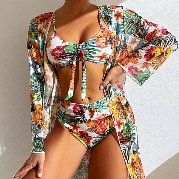 Bohemian Print Sexy Women's Beach Bikinis Three Pieces Bikini Set Cover Up Swimwear High Waisted Bikini Set Women Swimsuit 2025 - Image 3