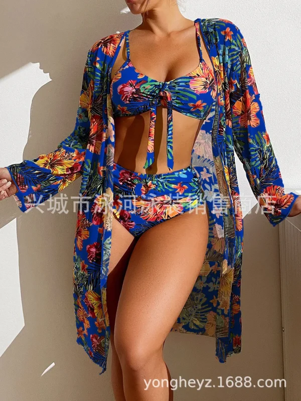 Bohemian Print Sexy Women's Beach Bikinis Three Pieces Bikini Set Cover Up Swimwear High Waisted Bikini Set Women Swimsuit 2025 - Image 11