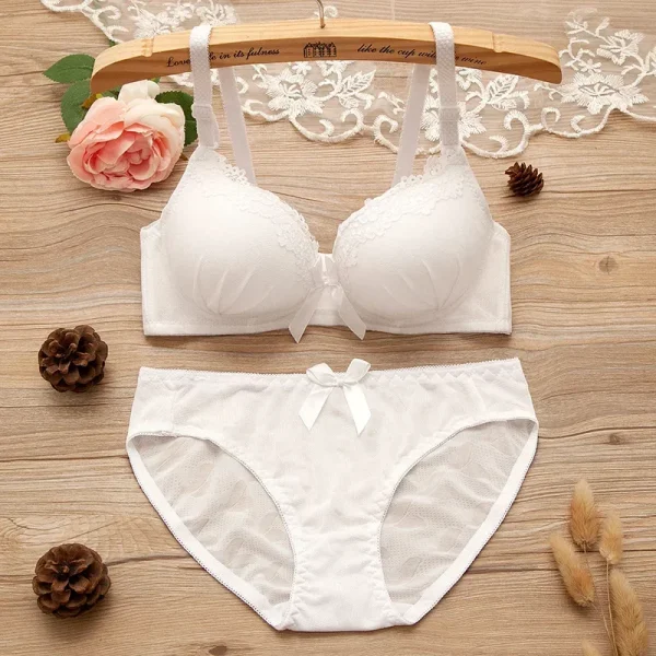 Girl Sweet Wireless Bra Lace Bows Underwear Sets Breathable Small Breast Bralette Top Briefs for Women Teen Girl Lingerie Suits - Image 2