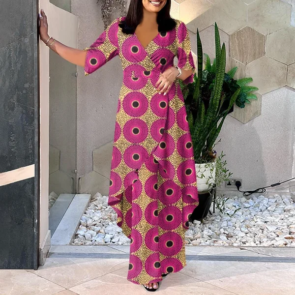 Plus Size 5XL VONDA Women Pants Sets 2025 Casual Printed Suits Vintage V Neck Half Sleeve Tops and Trousers Party Matching Sets - Image 12