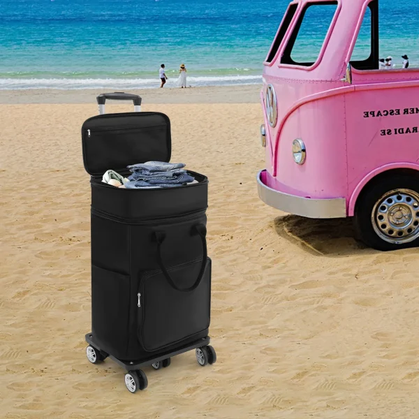 Black 2-in-1 Expandable Rolling Shopping Bag with 5 Wheels, Foldable Trolley Luggage Cart for Travel, Grocery, Business Use - Image 3