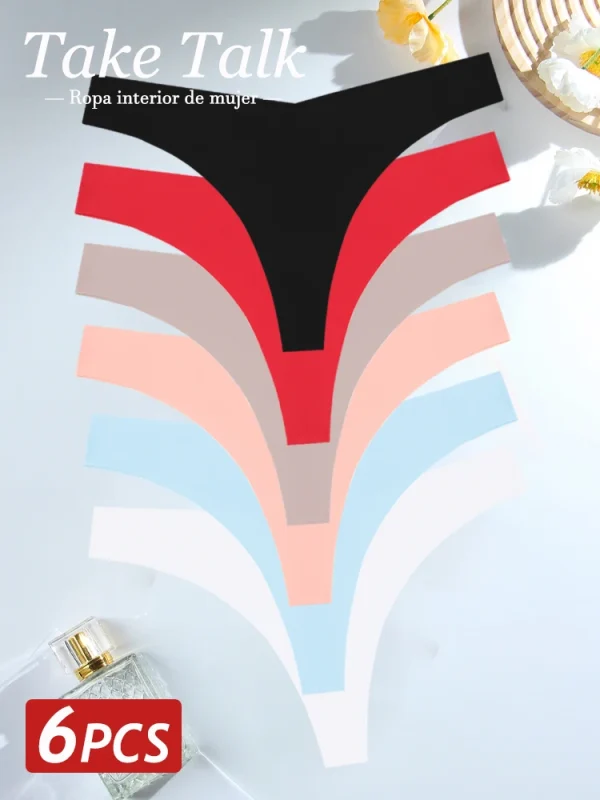 6PCS Ice Silk Seamless Thongs Panties for Women Sexy V-Waist G-String Bikini Female Soft Breathable Underwear Ladies Lingerie - Image 8