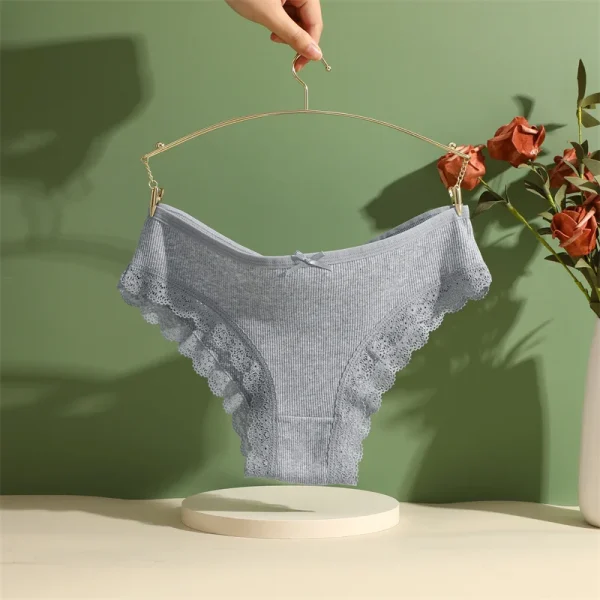 5PCS Women's Cotton Briefs Sexy Lace Underpant Hollow Brazilian Panties Comfortable Underwear Lingerie S-XL Solid Color Lingerie - Image 45