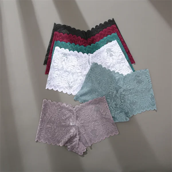 FINETOO 4pcs Lace Floral Boyshorts Underwear for Women Sexy Hollow Out Solid Panties Female Low-Waist Breathable Girls Lingerie - Image 21