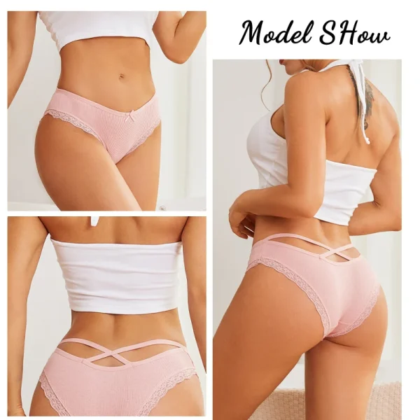 5PCS Women's Cotton Briefs Sexy Lace Underpant Hollow Brazilian Panties Comfortable Underwear Lingerie S-XL Solid Color Lingerie - Image 14