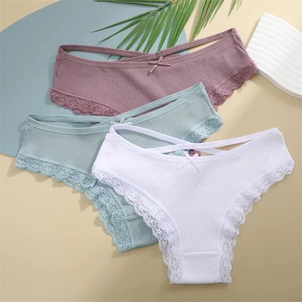 5PCS Women's Cotton Briefs Sexy Lace Underpant Hollow Brazilian Panties Comfortable Underwear Lingerie S-XL Solid Color Lingerie - Image 37