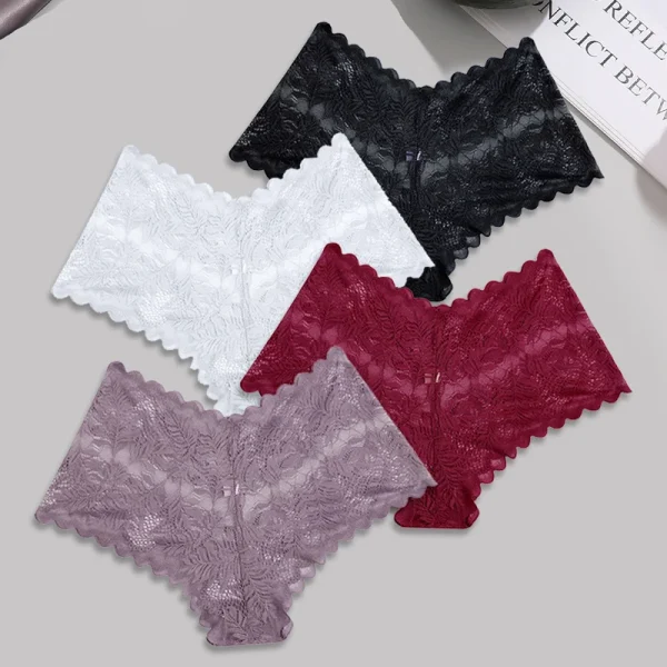 FINETOO 4pcs Lace Floral Boyshorts Underwear for Women Sexy Hollow Out Solid Panties Female Low-Waist Breathable Girls Lingerie - Image 12