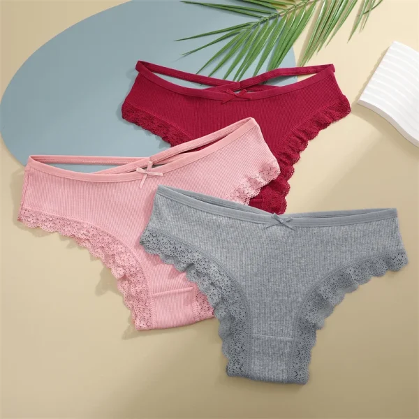 5PCS Women's Cotton Briefs Sexy Lace Underpant Hollow Brazilian Panties Comfortable Underwear Lingerie S-XL Solid Color Lingerie - Image 39