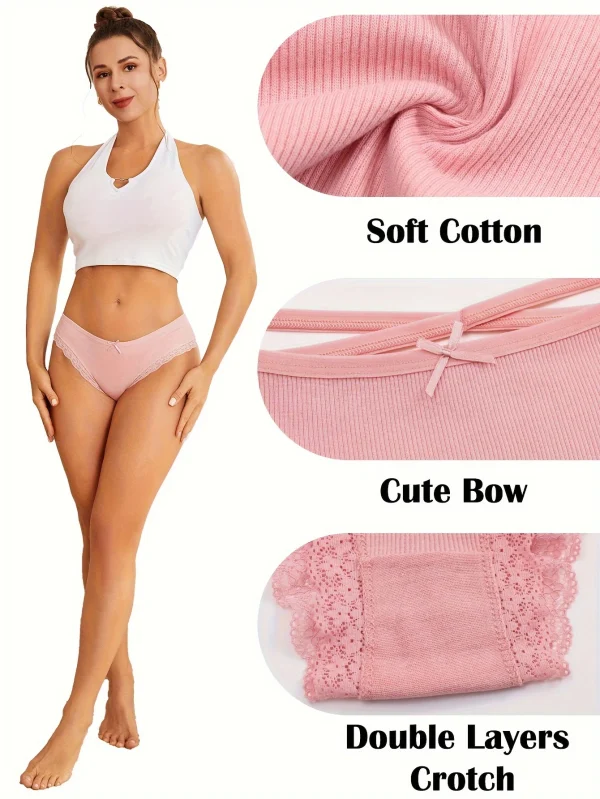 5PCS Women's Cotton Briefs Sexy Lace Underpant Hollow Brazilian Panties Comfortable Underwear Lingerie S-XL Solid Color Lingerie - Image 4