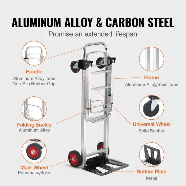 VEVOR 400 lbs Folding Hand Truck Lightweight Dolly with Wheels Foldable Luggage Utility Cart for Transport Moving in Warehouse - Image 4