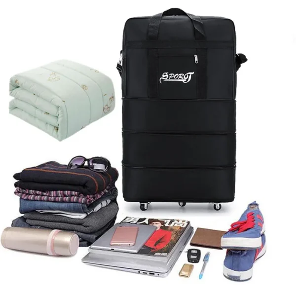 Travelling Pack Wheels For Women Men Expandable Foldable Trolley Luggage Versatile Black Suitcase For Weekend Trip overnight bag - Image 5