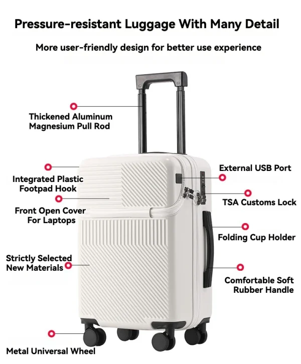 2024 New Durable Luggage Sets Suitcase Front Open TSA Lock USB Slient Spinner Wheel Charging Men Carry-On Travel 20/22/24/26 - Image 10