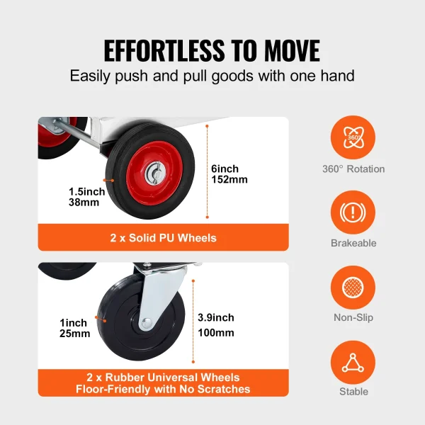 VEVOR 400 lbs Folding Hand Truck Lightweight Dolly with Wheels Foldable Luggage Utility Cart for Transport Moving in Warehouse - Image 3