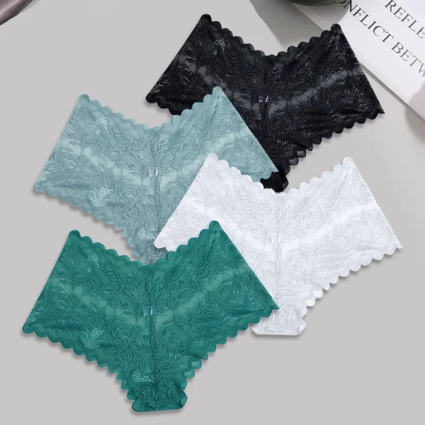 FINETOO 4pcs Lace Floral Boyshorts Underwear for Women Sexy Hollow Out Solid Panties Female Low-Waist Breathable Girls Lingerie - Image 17