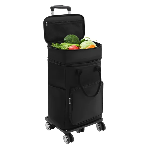 Black 2-in-1 Expandable Rolling Shopping Bag with 5 Wheels, Foldable Trolley Luggage Cart for Travel, Grocery, Business Use - Image 20