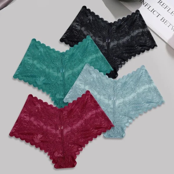 FINETOO 4pcs Lace Floral Boyshorts Underwear for Women Sexy Hollow Out Solid Panties Female Low-Waist Breathable Girls Lingerie - Image 14