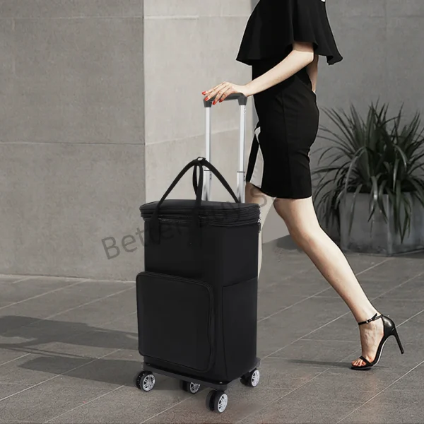 Black 2-in-1 Expandable Rolling Shopping Bag with 5 Wheels, Foldable Trolley Luggage Cart for Travel, Grocery, Business Use - Image 2